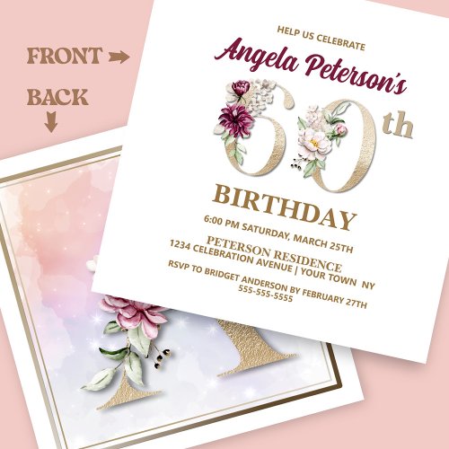 Rose Floral B 60th Birthday Party Invitation