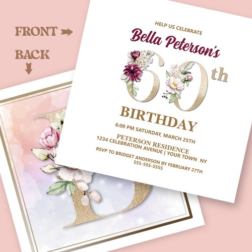 Rose Floral B 60th Birthday Party Invitation