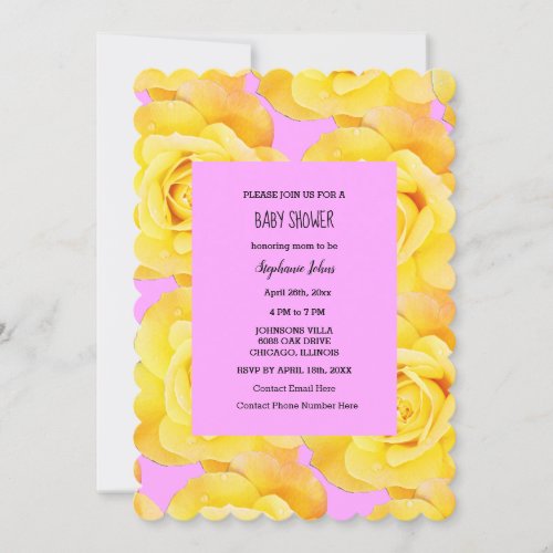 Rose Floral Baby Shower Baby Girl Gold Yellow Pink Invitation