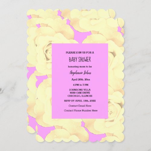 Rose Floral Baby Shower Baby Girl Ivory Pink Cute Invitation