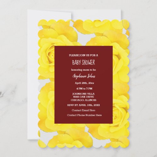 Rose Floral Baby Shower Girl Burgundy Red Yellow Invitation