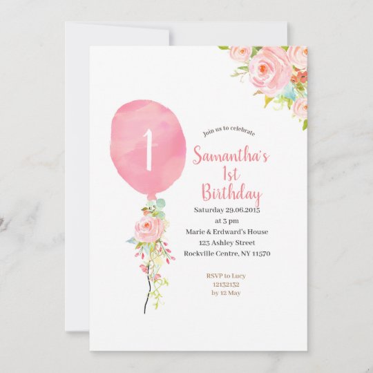 Rose Floral Balloon Birthday Invitation | Zazzle.com