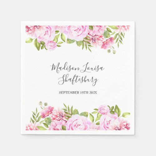 Rose Floral Baptism Christening Napkins