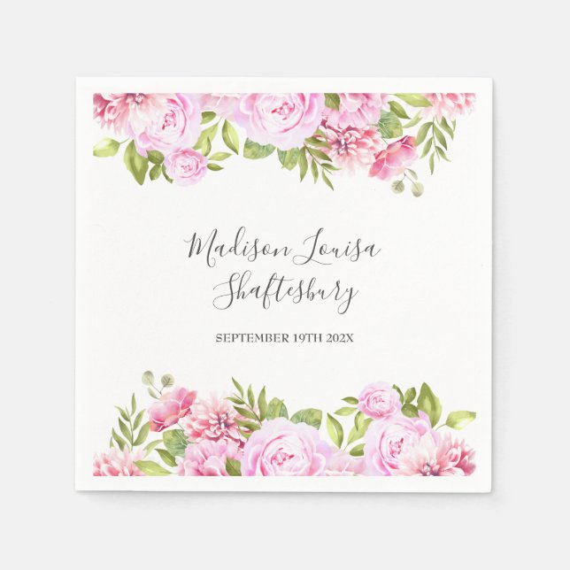 Rose Floral Baptism Christening Napkins (Front)