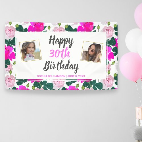 Rose Floral Birthday Any Age Name Custom Photos Banner