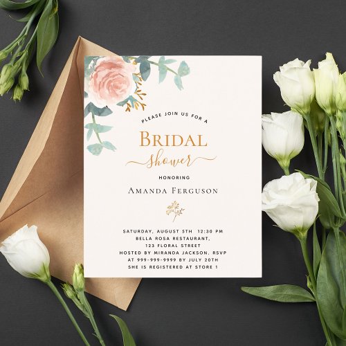 Rose floral blush budget Bridal Shower invitation