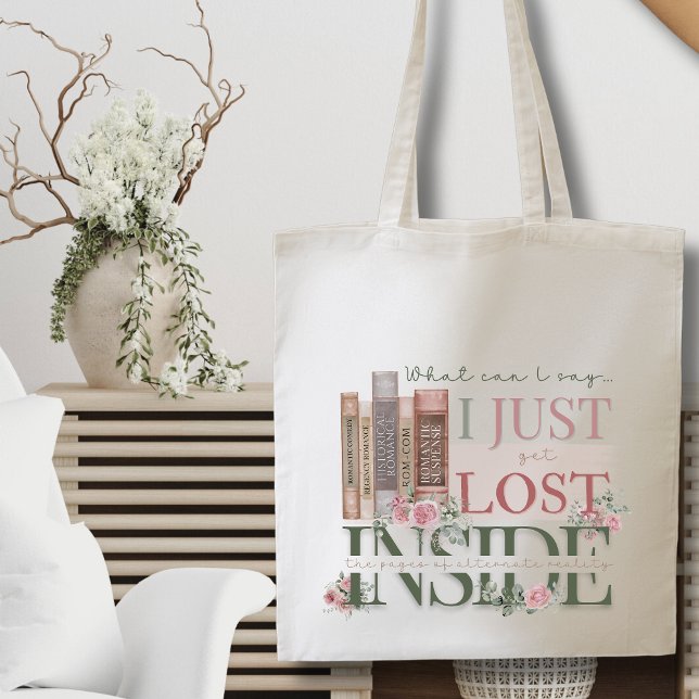 Rose Floral Book Lovers Bookish Librarian Tote Bag (Elegant pink floral book lovers bookish romance library book club tote bag with personalized back)