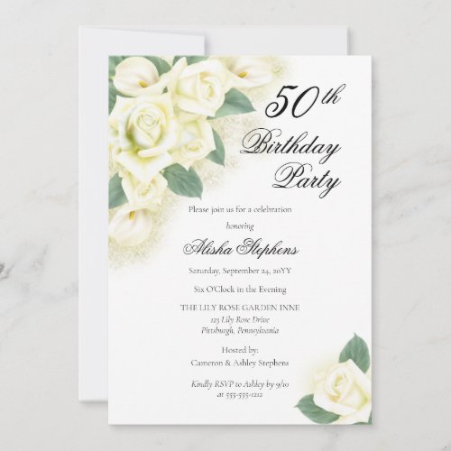 Rose Floral Bouquet 50th Birthday Party Invitation