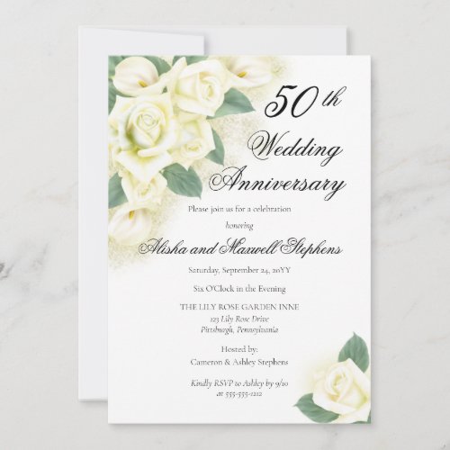 Rose Floral Bouquet 50th Wedding Anniversary Party Invitation