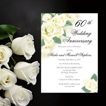 Rose Floral Bouquet 60th Wedding Anniversary Party Invitation by holidayhearts at Zazzle