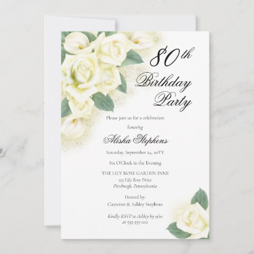 Rose Floral Bouquet 80th Birthday Party Invitation