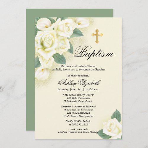 Rose Floral Bouquet Baptism Celebration Invitation