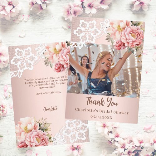 Rose floral Bridal Shower photo thank you card