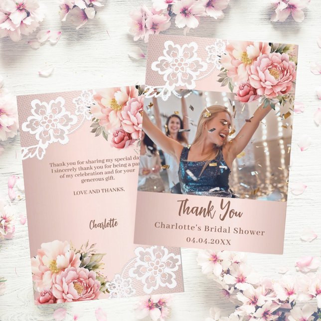 Rose floral Bridal Shower photo thank you card (Creator Uploaded)