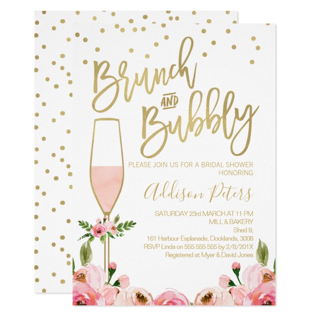 Rose Floral Brunch Bubbly Bridal Shower Invitation