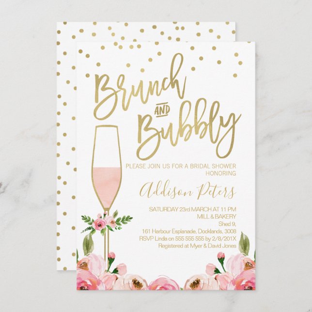 Rose Floral Brunch Bubbly Bridal Shower Invitation (Front/Back)