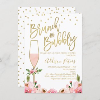 Rose Floral Brunch Bubbly Bridal Shower Invitation by figtreedesign at Zazzle