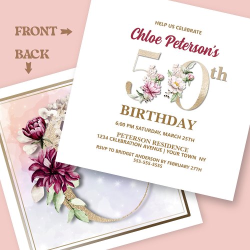 Rose Floral C 50th Birthday Party Invitation