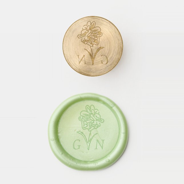 Rose Floral  Couple Initials Wax Seal Stamp (Stamped)