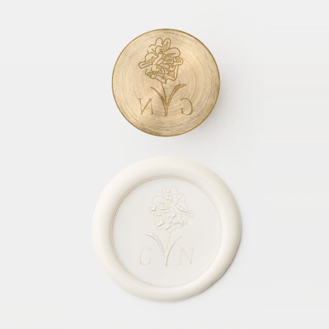 Rose Floral  Couple Initials Wax Seal Stamp (Stamped)