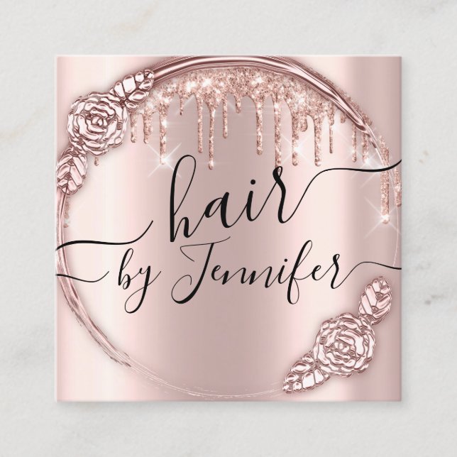 Rose Floral Drips 6 Punches Hair Lash Wax Makeup Square Business Card (Front)