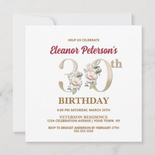 Rose Floral E 30th Birthday Party Invitation