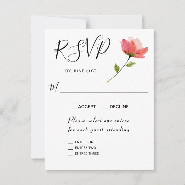Rose Floral Elegant 3 Entree RSVP Response Card (Front)