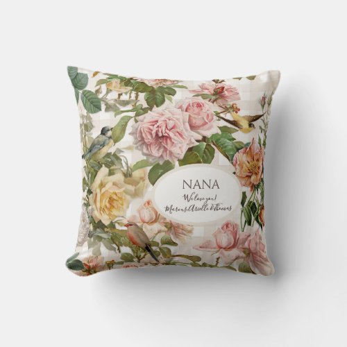 Rose Floral Elegant Blush Pink Nana Grandma Photos Throw Pillow