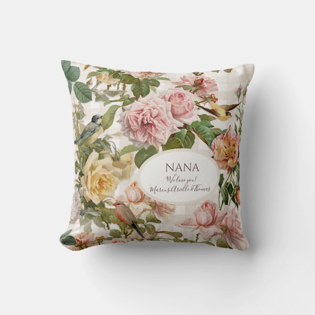 Rose Floral Elegant Blush Pink Nana Grandma Photos Throw Pillow (Front)