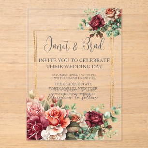 Rose Floral Eucalyptus Wedding Acrylic Invitations
