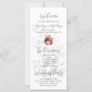Rose Floral Eucalyptus Wedding Program