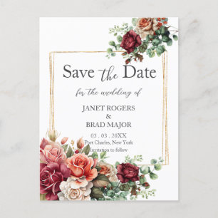 Rose Floral Eucalyptus Wedding Save the Date Postcard