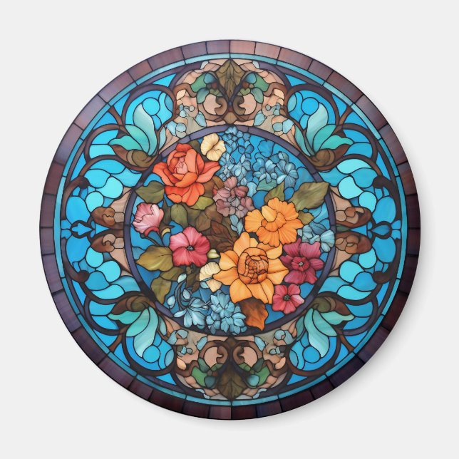 Rose Floral Faux Stained-Glass Magnet (Front)