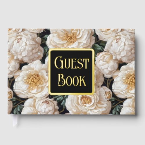 Rose floral flower pattern gold ivory real foil foil guest book 