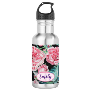Rose Floral flowers flower Pastel Blush Pink Stainless Steel Water Bottle