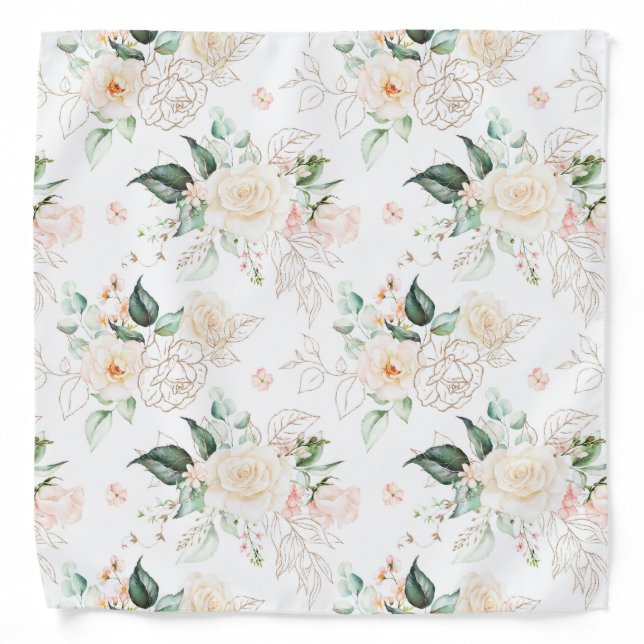 Rose Floral Garden Pattern Bandana (Front)