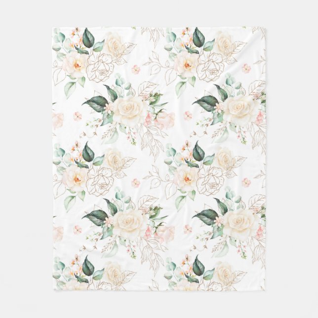 Rose Floral Garden Pattern Fleece Blanket (Front)
