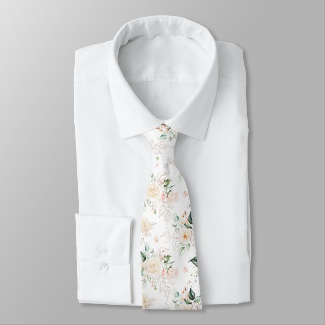 Rose Floral Garden Pattern Neck Tie (Tied)