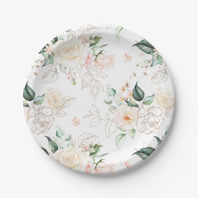 Rose Floral Garden Pattern Paper Plates (Front)
