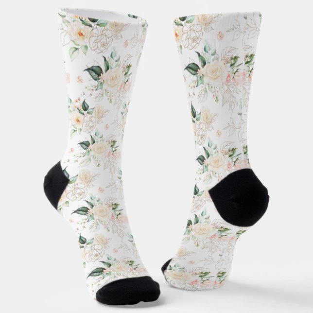 Rose Floral Garden Pattern Socks (Angled)