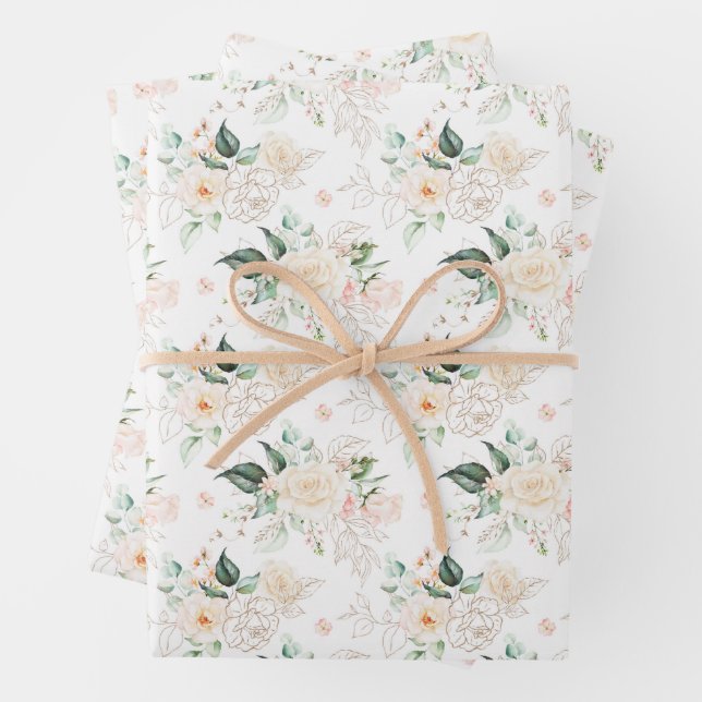 Rose Floral Garden Pattern Wrapping Paper Sheets (In situ)