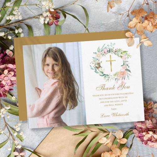 Rose Floral Garland Confirmation Photo Gold Script