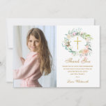 Rose Floral Garland First Holy Communion Photo Thank You Card