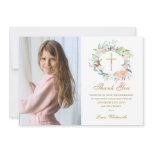 Rose Floral Garland First Holy Communion Photo Thank You Card Rose Floral Garland First Holy Communion Photo Thank You Card