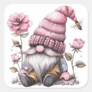 Rose Floral Gnome Square Sticker