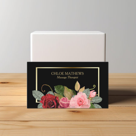 Rose Floral Gold Frame Professional Business Card