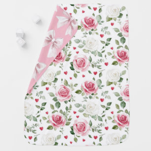 Rose Floral Hearts Baby Shower Blanket