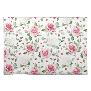 Rose Floral Hearts Bridal Shower Cloth Placemat