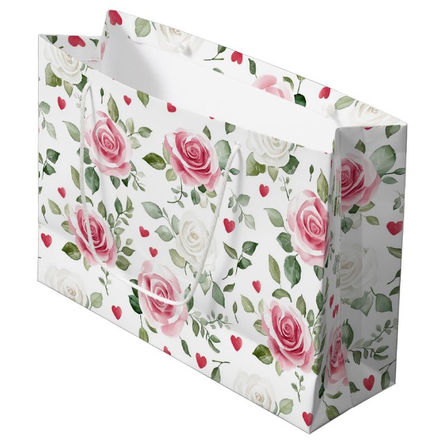 Rose Floral Hearts Bridal Shower Large Gift Bag (Front Angled)