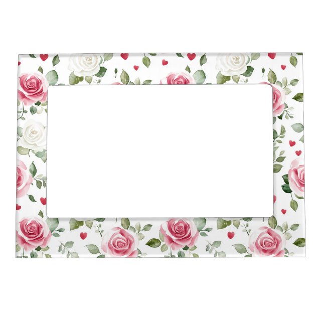 Rose Floral Hearts Bridal Shower Magnetic Frame (Front)